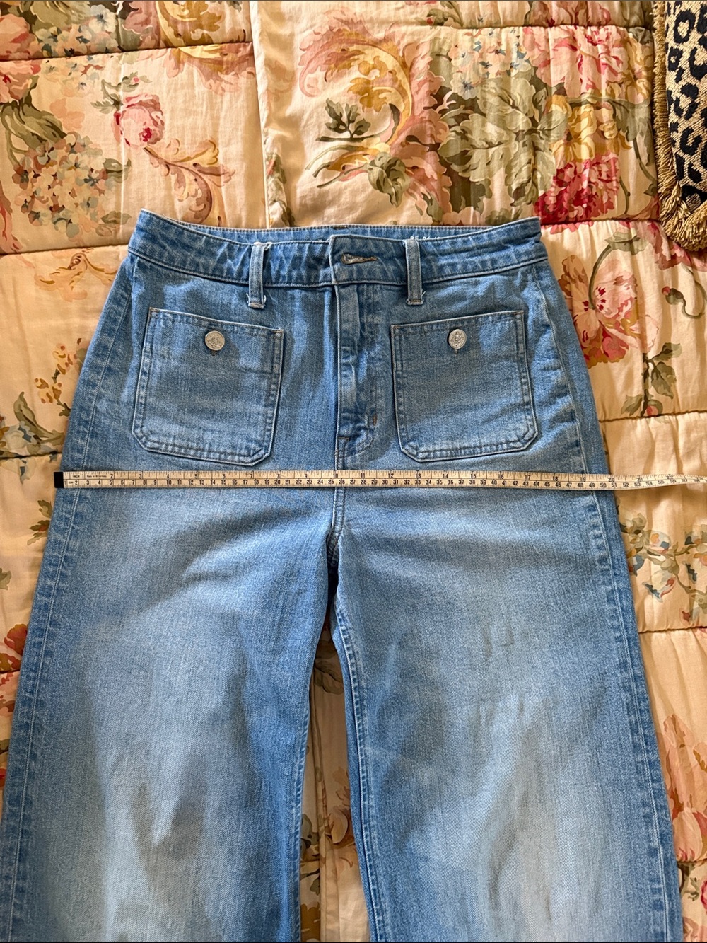 J. Crew Medium Blue High-Rise Wide-Leg Patch Pocket Sailor Jeans 28 Fits Like 29 - Picture 13 of 13